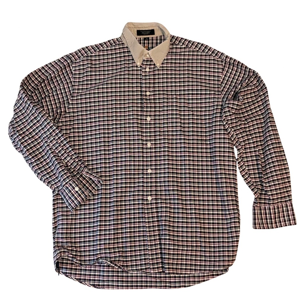 Vintage Hunt Club Shirt Men’s 16 34/35 Red Green Plaid Corduroy Collar Jamaica